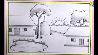 Village Drawing tutorial | Scenery Drawing Very Easy with Pencil