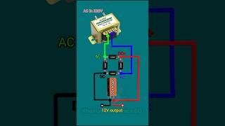Transformer rectifier circuit/ Full wavebridge rectifier circuit with capacitor /#youtubeshorts