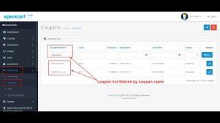 Admin Coupons List Filter - OpencartTools