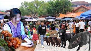 #mountain market full of precious herbs - market selling dog butt - black pig