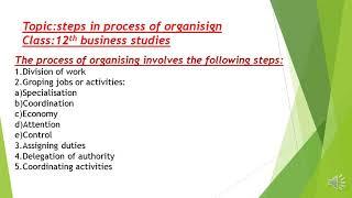 Topic:steps in process of organising