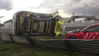 BTCC Start line crash takes out cameraman at Snetterton race circuit 31/7/2016