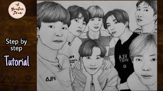 BTS Group Sketch  | How to draw BTS Members Step by Step easily | Drawing Tutorial | YouCanDraw