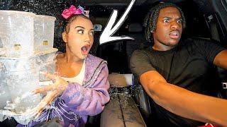 DRIVING SUPER WILD WHILE MY GIRLFRIEND HOLDS ICE COLD WATER ! *Gone Wrong*