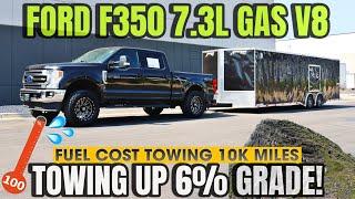 100 Degree Stress Towing With A Ford F350 7.3L Gas V8 Up 6% Grade! Better Than GM’s HD L8T? MPG RUN