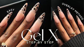 How To Do the Gel X Nails Overlay Method NO DRILL| animal print nail art | gel x nails tutorial