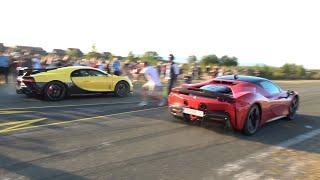 Ferrari SF90 vs Bugatti Chiron Pur Sport DRAG RACE with Launch Control