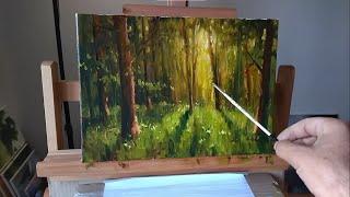 How to Paint Sunny Forest. Easy oil painting sketch for beginners