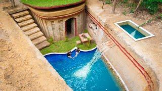 100 Days Building A Modern Underground Hut With A Grass Roof And A Swimming Pool