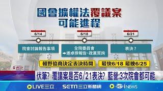 覆議案朝野有共識 卓揆6/18報告"最可能6/21表決" 藍營:3次院會都可能 白委邀"電視辯論"覆議案 柯建銘批:委員會為何不講│記者 廖品鈞 黃澄柏│【新聞一把抓】20240612│三立新聞台