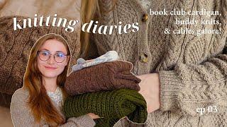 book club cardigan, buddy knits & two new petiteknit WIPs! ️  cozy diaries knitting podcast ep03