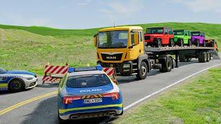 Double Flatbed Trailer Truck vs Speedbumps Train vs Cars  Tractor vs Train Beamng.Drive #1353