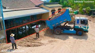 100% Complete !!! Bulldozer Push Bury The Soil In The water Around the house And 5Ton Truck Landing