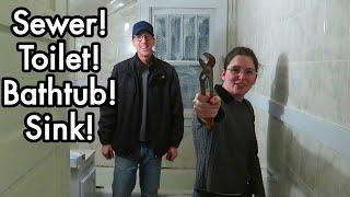 1925 Abandoned House Restoration 06: Sewer, Sink, Bathtub, Toilet, Bathroom!