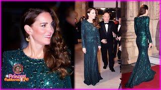 Catherine Stole The Spotlight With New Wavy Hair & Green Sequin Gown For Royal Engagement In London