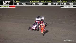 Buddy Kofoid takes a nasty ride at the 2022 USAC Nationals at Huset's Speedway.  USAC Midgets