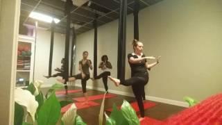Aerial yoga standing leg stretch