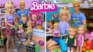 Barbie Doll Family Thanksgiving Grocery Shopping & Baby First Day at Daycare