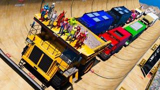 HULK SpiderMan Superheroes Сhallenge RAMP and BIG CARS GTAV ! Человек-паук и Большие Грузовики !