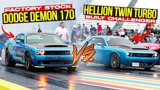 Stock Demon 170 vs Twin Turbo Hellion Challenger 1/4 Mile DRAG RACE | Demonology Drag Racing