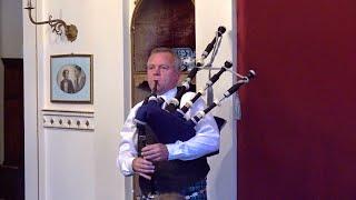 Renowned Scottish piper Stuart Liddell starting his Delgatie Castle concert with hornpipe tunes