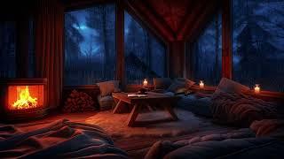 Cozy Cabin Thunderstorm Ambience - Rain, Fireplace, and Distant Thunder