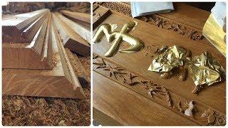 Art Gilding Gold Leaf On Wood Sculpture Column Is Extremely Beautiful & Wood Transplanting Skills