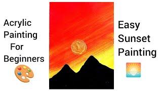 Easy sunset scenery painting | Acrylic painting for beginners