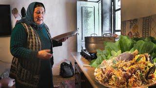 Life in the mountain village of DAGESTAN. Cooking Lezgin pilaf. Russia nowadays