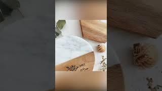 Custom Engraved Marble Wood Coasters | Round Marble Wooden Coaster Personalized | Housewarming Gifts