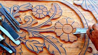 Beautiful flower and leaf wood carving part 1