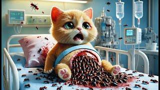 Hero Mama Cat Saves Poor Kitten from Belly Parasites!#ai #catvideos #cats #cutecat #aicat