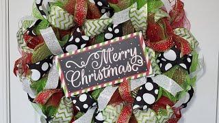 MERRY CHRISTMAS DECO MESH WREATH using 18 inch form frame