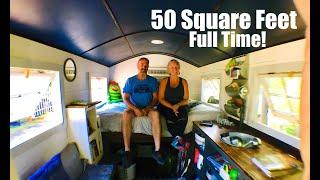 Couple live FULL TIME in only 50 Square Feet! A Tiny House Story.