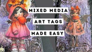 Mixed Media Art Tags Made Easy Using Maremi Small Art Collage Images & Distress Spritz Sprays