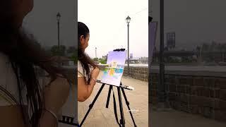 Outdoor painting ️#watercolor #travel#fun #livepainting#artist #watercolorlandscape