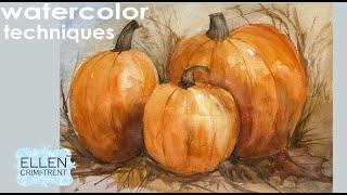 Watercolor technique for loose Fall pumpkins