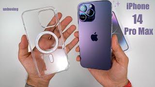 iPhone 14 Pro Max Deep Purple aesthetic Unboxing    | Magsafe Accessories + Camera Test & more...