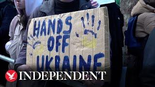 Hundreds of pro Ukraine protestors march outside Russian embassy