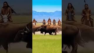 Sitting Bull and 4 warriors on a  Bison Hunt