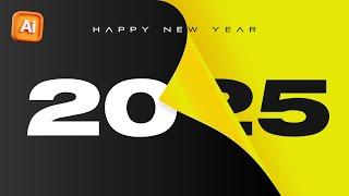 New Year Modern Poster Design in Adobe Illustrator | New Year 2025  | Illustrator | Curl Effect