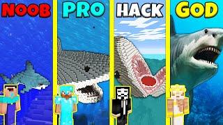 Minecraft Battle: SHARK HOUSE BUILD CHALLENGE - NOOB vs PRO vs HACKER vs GOD / Animation