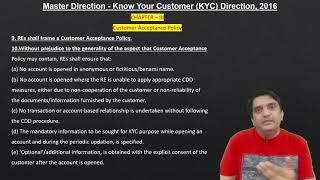 Customer Acceptance Policy as per RBI norms and Master Direction KYC