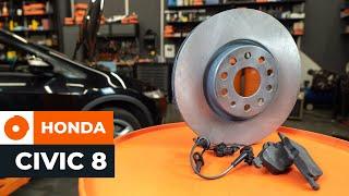 How to change front brake disc and pads set on HONDA CIVIC 8 [TUTORIAL AUTODOC]