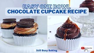 Easy One Bowl Chocolate Cupcake Recipe - moist, fluffy, and delicious!