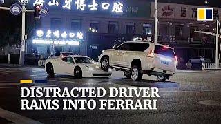 Distracted driver rams into Ferrari in China