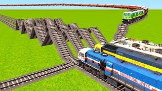 FIVE TRAINS RUNNING AND FALLING ON FOUR LONG FROKED RAILWAY LINE AND STAIR TRACK|Train simulator|