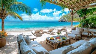 Coffee Beach Environment By Relaxing Gazebo | Sweet Bosa Nova Jazz & Ocean Waves for Good Moods 