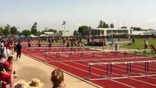 Jacqueline Trafton running 80 meter hurdles at Fresno Junior West Coast Relays