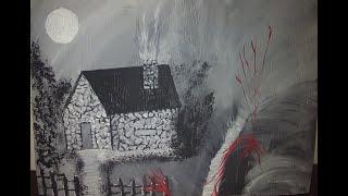 How to paint  Spooky Acrylic Halloween Cabin Painting |  How to paint a cabin  | Easy Cabin Painting